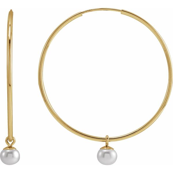 14k Yellow Gold Cultured Pearl 30mm Endless Hoop Earrings Blue Heron Jewelry Company Poulsbo, WA