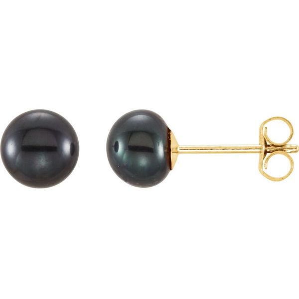 14k Gold Cultured Black Freshwater Button Pearl Earrings Blue Heron Jewelry Company Poulsbo, WA