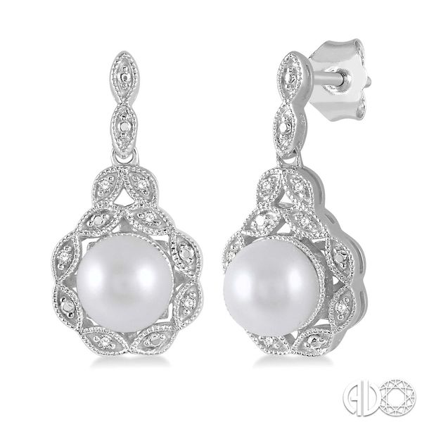 Vintage Inspired Pearl & Diamond Silver Earrings Blue Heron Jewelry Company Poulsbo, WA