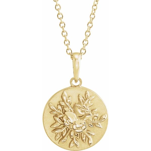 14k Yellow Gold Floral Disc Necklace Blue Heron Jewelry Company Poulsbo, WA