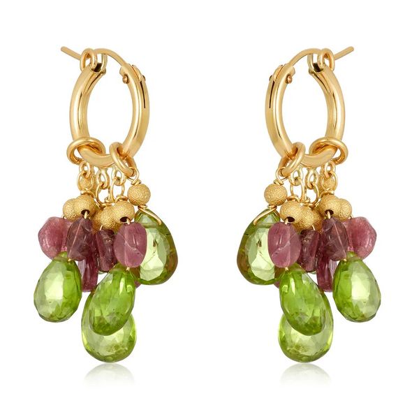 Peridot and Tourmaline Cluster Hoop Earrings Blue Heron Jewelry Company Poulsbo, WA