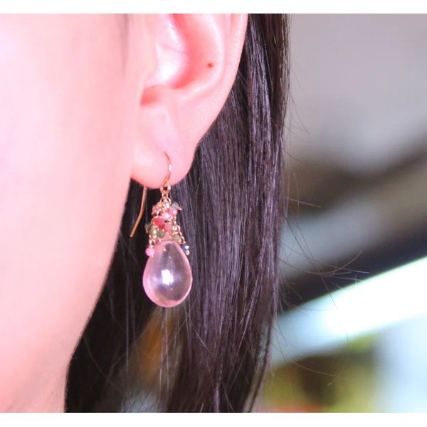 Rose Quartz & Tourmaline Cluster Earrings Blue Heron Jewelry Company Poulsbo, WA