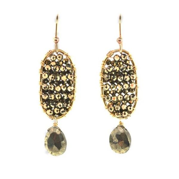 Beaded Pyrite Drop Earrings Blue Heron Jewelry Company Poulsbo, WA