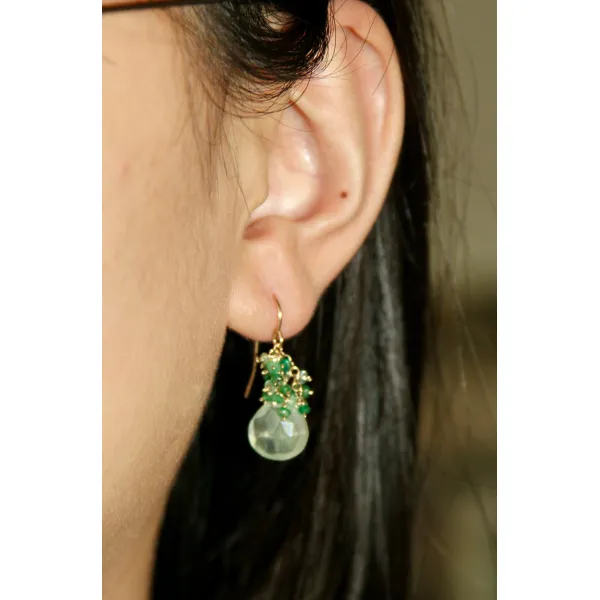 Light Green Prehnite w/ Emerald Rondels Drop Earrings Image 2 Blue Heron Jewelry Company Poulsbo, WA
