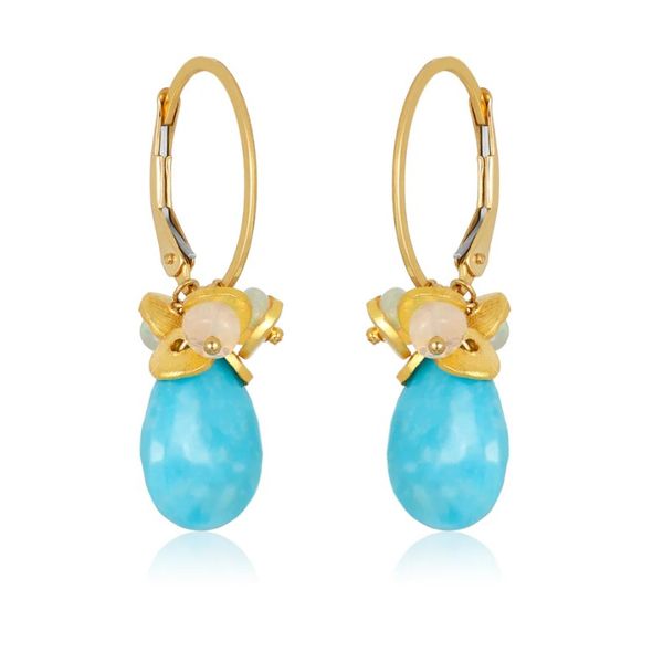 Turquoise Drop Leverback Earrings w/ Gold-Fill Chip Clusters Blue Heron Jewelry Company Poulsbo, WA