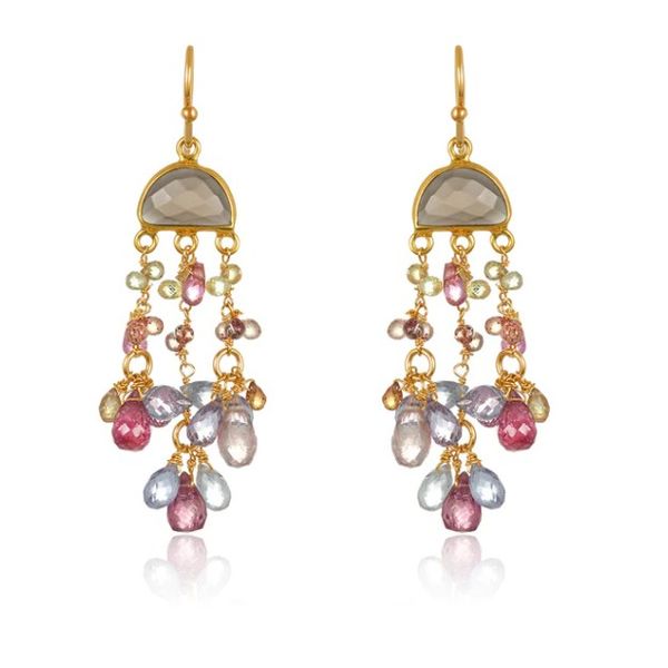Gray Moonstone & Multicolor Sapphire Chandelier Earrings Blue Heron Jewelry Company Poulsbo, WA