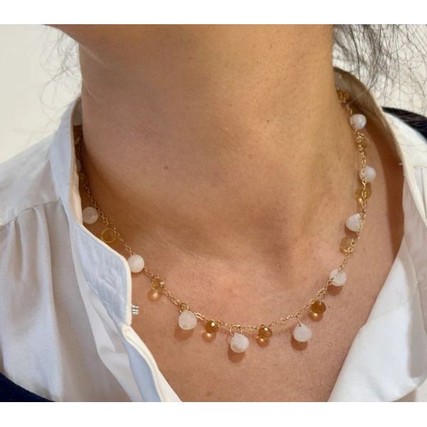 Pear-Shaped Moonstone & Citrine Station Necklace Image 2 Blue Heron Jewelry Company Poulsbo, WA