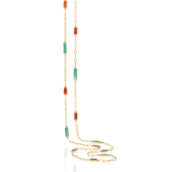 Carnelian & Green Onyx Paperclip Necklace 38