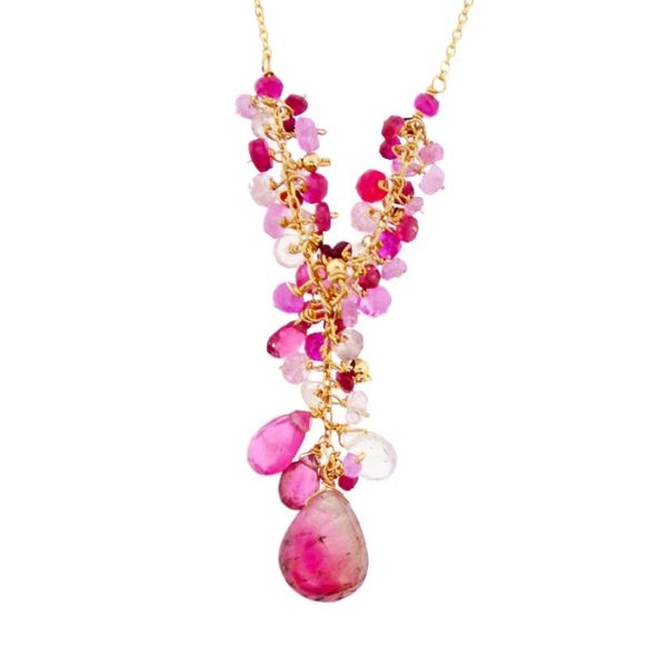 Ruby & Rose Quartz Clusters Drop Necklace Blue Heron Jewelry Company Poulsbo, WA