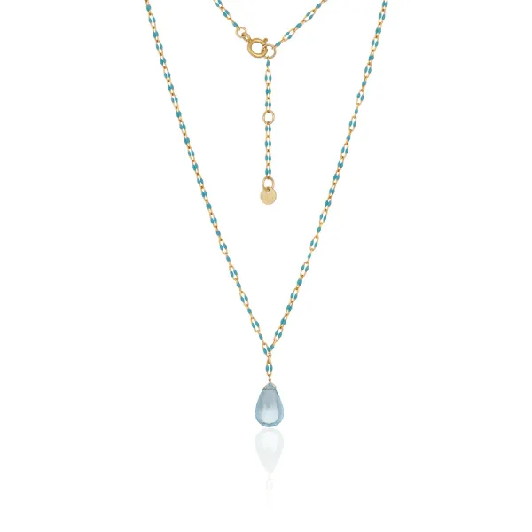 Blue Enamel Braided Necklace w/ Blue Topaz Briolette Blue Heron Jewelry Company Poulsbo, WA