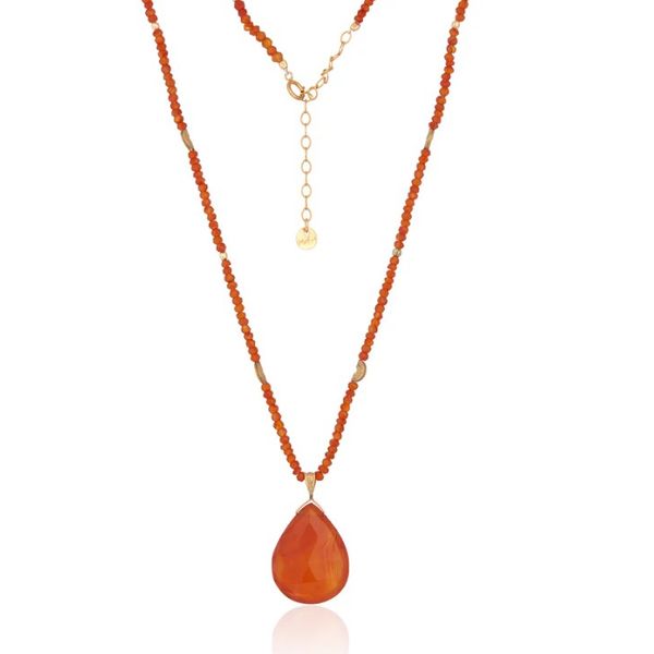 Beaded Carnelian Necklace w/ Gold-Fill Half-Moons Blue Heron Jewelry Company Poulsbo, WA