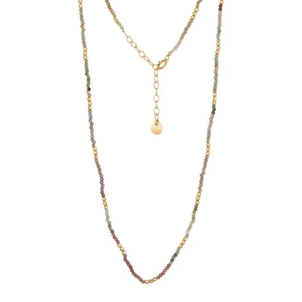 Mixed Sapphire Beaded Necklace w/ Gold-Fill Bead Spacers Blue Heron Jewelry Company Poulsbo, WA