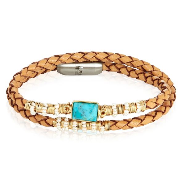 Turquoise Wired Pearls Double Leather Bracelet Blue Heron Jewelry Company Poulsbo, WA