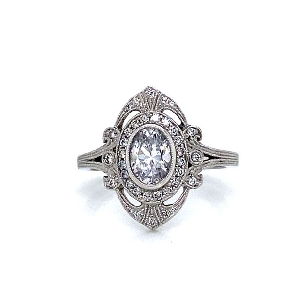 Vintage Platinum Ring with Oval CZ & .24ct Diamonds Blue Heron Jewelry Company Poulsbo, WA