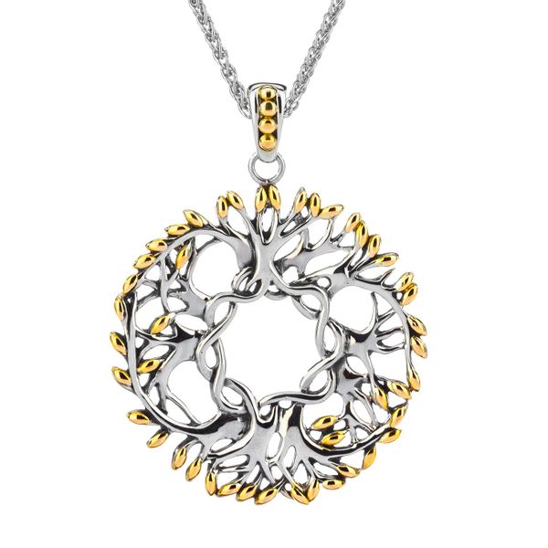 Silver and 18k Gold Tree of Life Round Pendant 001-607-00320