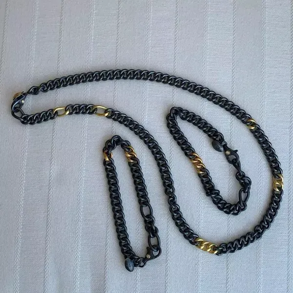 24k Gold & Oxidized Silver Curb Chain Bracelet Image 3 Blue Heron Jewelry Company Poulsbo, WA