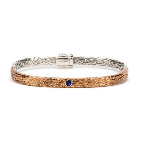 Sterling Silver & Bronze w/ Lab Grown Sapphire Hinged Bangle Blue Heron Jewelry Company Poulsbo, WA