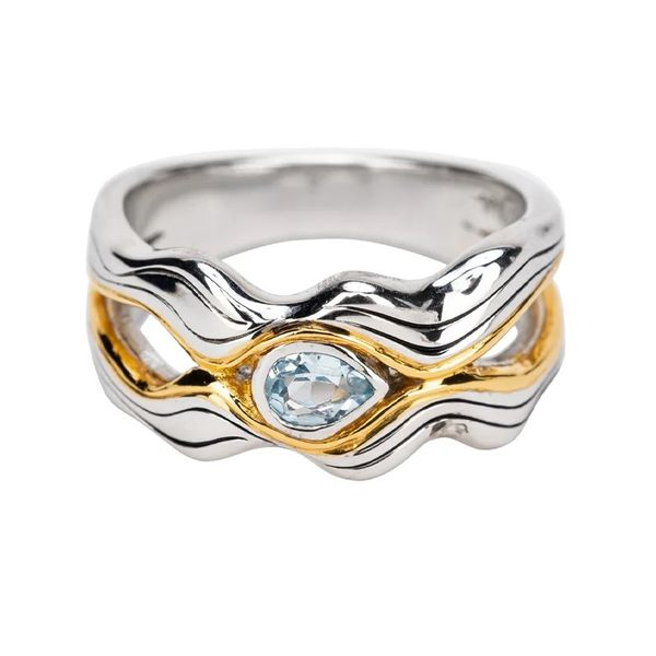 Silver & 10k Gold Rocks 'N Rivers Blue Topaz Wave Ring Blue Heron Jewelry Company Poulsbo, WA