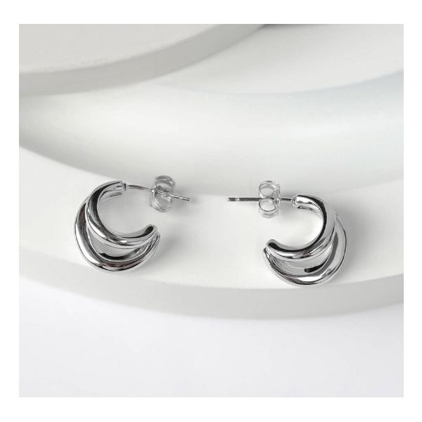 edge double earrings silver