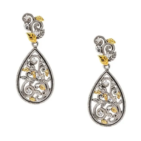 Sterling Silver & 10k Yellow Gold Tree Of Life Dangle Earrings w/ CZ Blue Heron Jewelry Company Poulsbo, WA