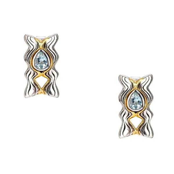 Silver & 10k Gold Rocks 'N Rivers Blue Topaz Stud Earrings Blue Heron Jewelry Company Poulsbo, WA