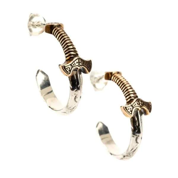 Silver & Bronze Viking Sword Hoop Earrings Blue Heron Jewelry Company Poulsbo, WA