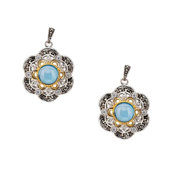Silver & 23k Gold Topaz Celestial Flower Earrings Blue Heron Jewelry Company Poulsbo, WA