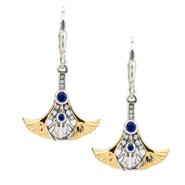 Silver & 24kg Vermeil Lab-Grown Sapphire & Moissanite Leverback Earrings Blue Heron Jewelry Company Poulsbo, WA