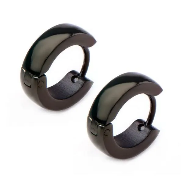 Black Stainless Steel Huggie Hoop Earrings Blue Heron Jewelry Company Poulsbo, WA