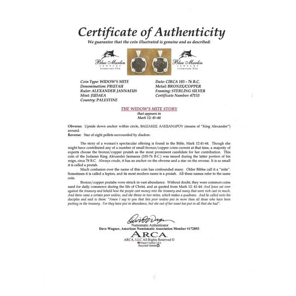 Sterling Silver Widows Mite Pendant Image 3 Blue Marlin Jewelry, Inc. Islamorada, FL