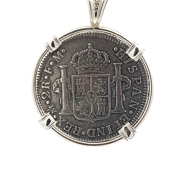 Sterling Silver 2 Reale El Cazador Coin Pendant Image 2 Blue Marlin Jewelry, Inc. Islamorada, FL