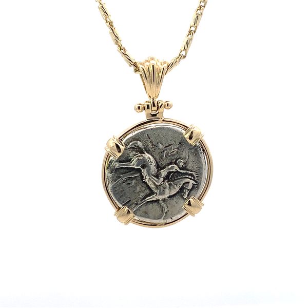 14K Greek Boy on Dolphin Coin Pendant Image 2 Blue Marlin Jewelry, Inc. Islamorada, FL
