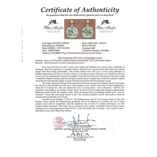 14K Greek Boy on Dolphin Coin Pendant Image 3 Blue Marlin Jewelry, Inc. Islamorada, FL