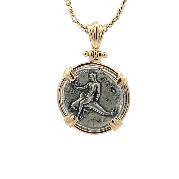 14K Greek Boy on Dolphin Coin Pendant Blue Marlin Jewelry, Inc. Islamorada, FL
