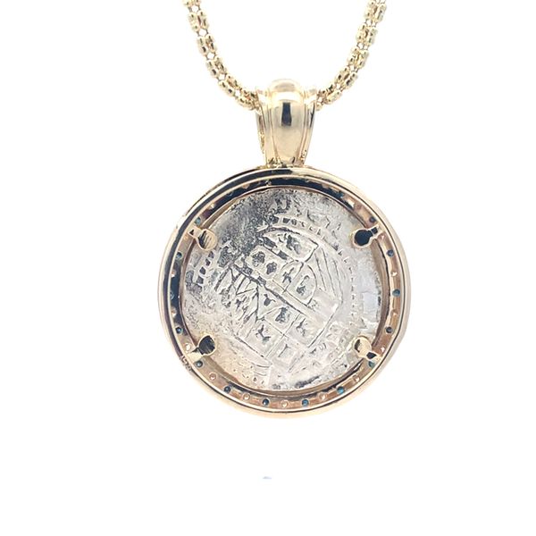 14K 2 REALE ATOCHA PENDANT W/BLUE DIAMONDS Image 2 Blue Marlin Jewelry, Inc. Islamorada, FL