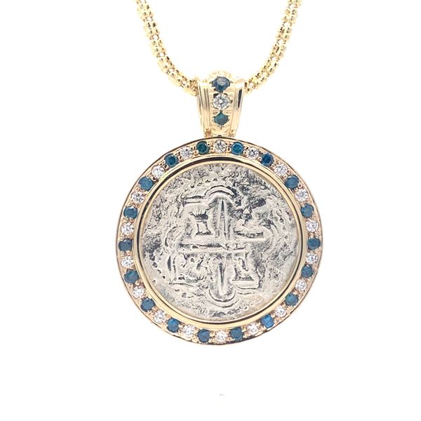 14K 2 REALE ATOCHA PENDANT W/BLUE DIAMONDS Blue Marlin Jewelry, Inc. Islamorada, FL