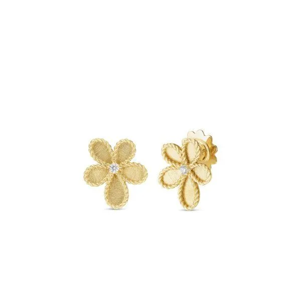 Roberto Coin Jasmine Diamond and Satin Finish Stud Earrings Blue Marlin Jewelry, Inc. Islamorada, FL