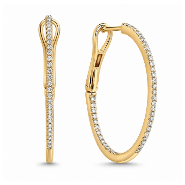 14K Yellow Gold 0.28 ctw Medium Hoop Diamond Earring Blue Marlin Jewelry, Inc. Islamorada, FL