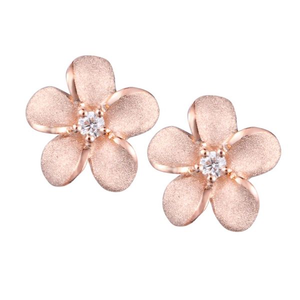Denny Wong Rose Gold Plumeria Earrings with Center Diamond Blue Marlin Jewelry, Inc. Islamorada, FL