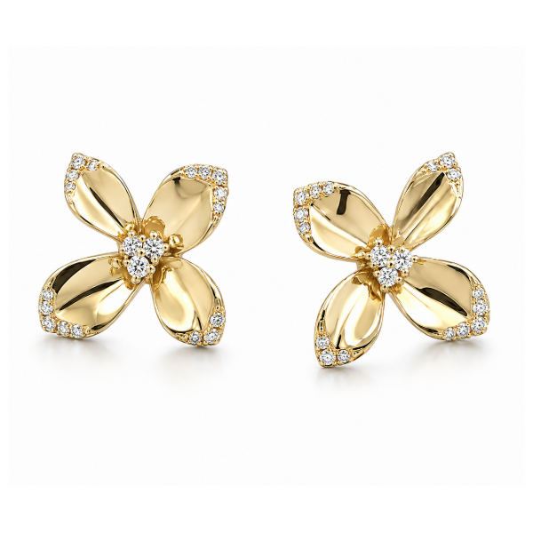 14K Yellow Gold 0.18 ctw Flower Diamond Earring Blue Marlin Jewelry, Inc. Islamorada, FL