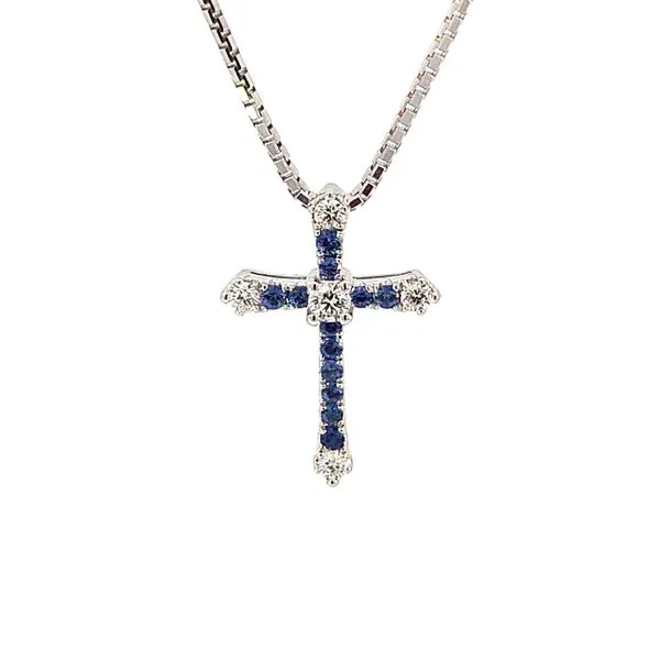18K Diamond and Blue Sapphire Cross Pendant Blue Marlin Jewelry, Inc. Islamorada, FL