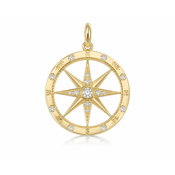 Gold and Diamond Compass Rose Pendant Blue Marlin Jewelry, Inc. Islamorada, FL