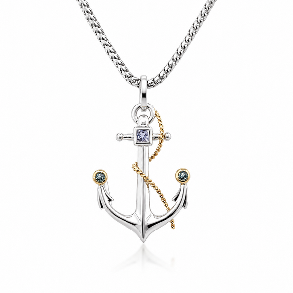 Sterling Silver Two Tone Anchor 0.13ctw Tanzanite Pendant/Charm Blue Marlin Jewelry, Inc. Islamorada, FL