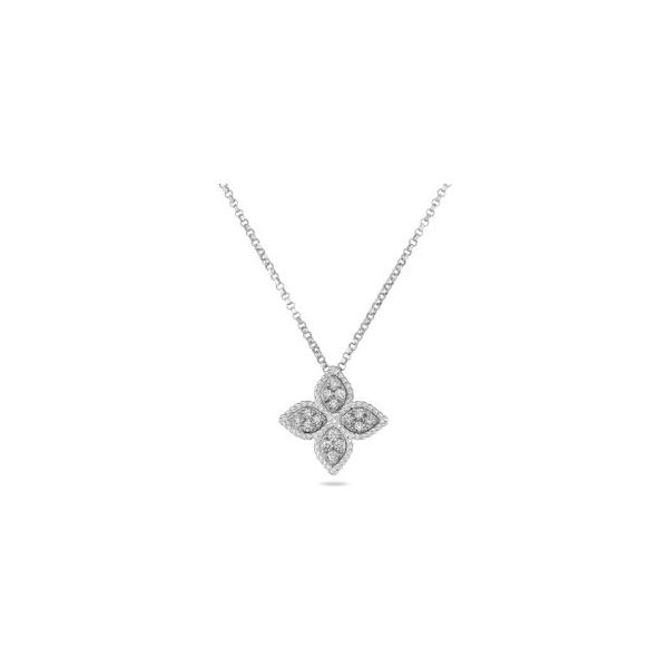 Roberto Coin Princess Flower with Diamonds Pendant/Necklace Blue Marlin Jewelry, Inc. Islamorada, FL