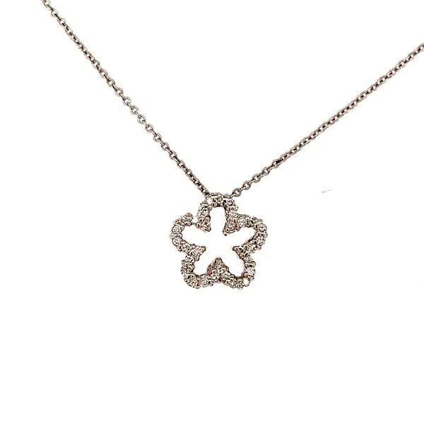 Roberto Coin Tiny Treasures Diamond Outline Flower Pendant/Necklace Blue Marlin Jewelry, Inc. Islamorada, FL