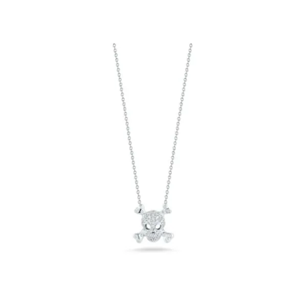 Roberto Coin Tiny Treasures Skull and Crossbones Diamond Pendant/Necklace Blue Marlin Jewelry, Inc. Islamorada, FL