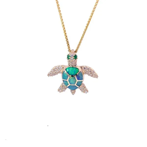 14K Diamond Turtle Necklace with Emerald Eyes Blue Marlin Jewelry, Inc. Islamorada, FL