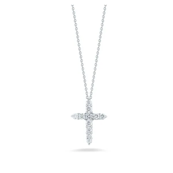 Roberto Coin Tiny Treasures Diamond Cross Pendant/Necklace Blue Marlin Jewelry, Inc. Islamorada, FL