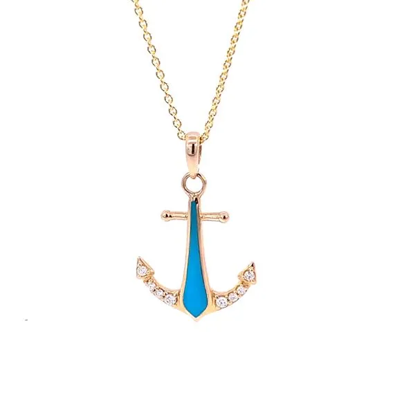 14K Diamond Turquoise Anchor Necklace Blue Marlin Jewelry, Inc. Islamorada, FL