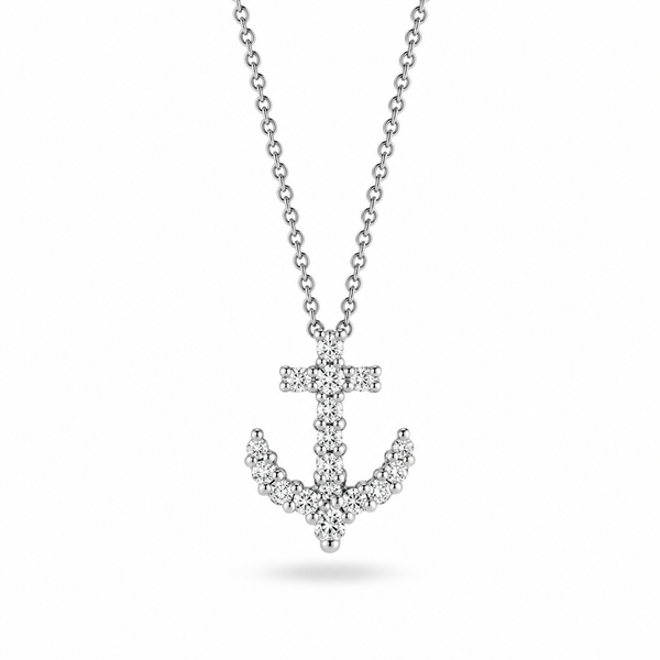 18K White Gold 0.15 ctw Anchor Diamond Necklace Blue Marlin Jewelry, Inc. Islamorada, FL